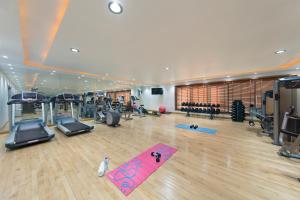 a gym with treadmills and exercise equipment in a room at Admiral Plaza Hotel in Dubai