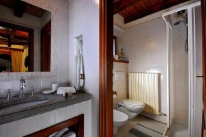 a bathroom with a sink and a toilet and a mirror at Residence Foyer D'Antan in Brusson +83 photos