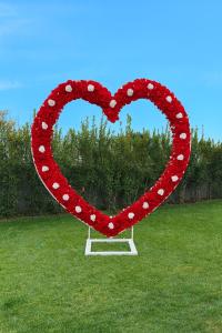 a heart shaped sculpture in a field of grass at Hotel Ohana in Rome