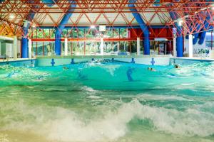 a group of people swimming in a swimming pool at Villa Mara in Bad Lauterberg
