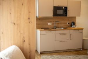 a kitchen with a sink and a microwave at Uelser Hof in Uelsen