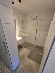 a bathroom with a shower and a sink at Spiss 21 in Spiss +15 photos