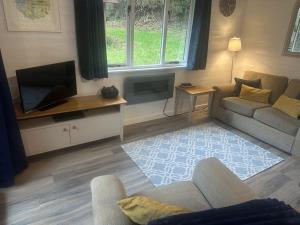 a living room with a couch and a tv at Willow Valley in Bude