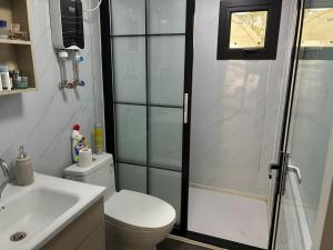 a bathroom with a shower and a toilet and a sink at Beautiful Pradise 1 in Penfield