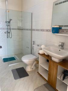 a bathroom with a toilet and a sink and a shower at Villa grand large in Tamraght Ouzdar +30 photos