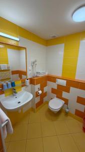 a bathroom with a sink and a toilet at Pension Duel in Ústí nad Labem +29 photos