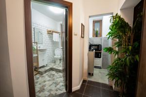 a bathroom with a shower and a toilet and a sink at Pit Stop Baby in Ploieşti +5 photos
