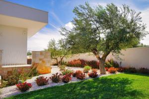 a garden with a tree and flowers in a yard at Malia Holiday Villa in Conversano