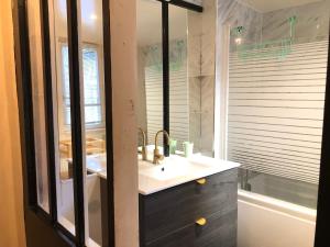 a bathroom with a sink and a bath tub at Appartement Le Notre Dame in Honfleur