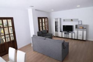 a living room with a couch and a television at Hospedium GL Andújar Suites in Andújar