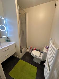 a bathroom with a toilet and a sink and a shower at Apparemment agréable in Levallois-Perret