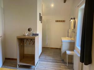 a bathroom with a vanity and a shower and a sink at La Requeyrie in Montignac +30 photos