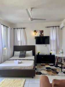 a bedroom with a bed and a tv in a room at DIANI 2 Bed STUDIO in Gatunga