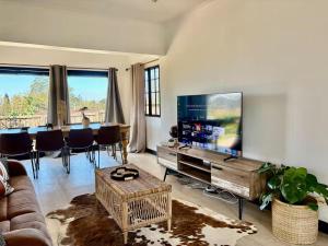 a living room with a large flat screen tv at 4 Laddswood Lodge in Hilton