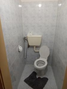 a small bathroom with a toilet and a roll of toilet paper at Къща за гости Veranda Raia Поморие in Kamenar