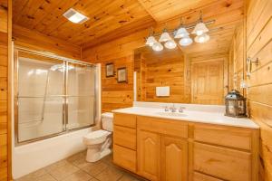 a bathroom with a toilet and a shower and a sink at A Wispful Dream in McHenry +50 photos