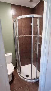 a shower in a bathroom with a toilet at Cosy Studio · Easy City Access · Nottingham in Nottingham