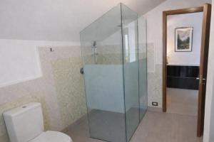 a glass shower in a bathroom with a toilet at Bellavista in Coazze