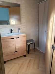 a bathroom with a sink and a mirror at Apartamento Villuercas in Cañamero