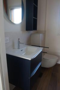 a bathroom with a sink and a toilet and a mirror at LE DOMAINE DES SENS - Chalet avec SPA privatif - pleine nature - expérience détente in Hans +6 photos