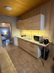 a kitchen with a sink and a microwave at Bouda Malenovice in Malenovice