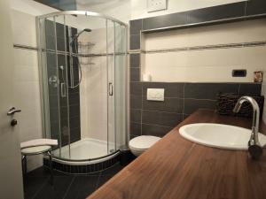 a bathroom with a shower and a sink and a toilet at Klaus Luttach in Lutago +15 photos