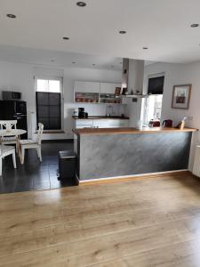 a kitchen and living room with a counter and a table at Ferienwohnungen Recklinghausen-Nord in Recklinghausen