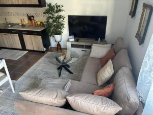 a living room with a couch and a television at Lana in Trebinje