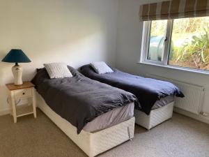 two beds sitting next to a window in a bedroom at Ocean View in Rosscarbery