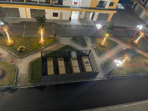 an overhead view of a parking lot at night at Trang Due homestay in An Dương
