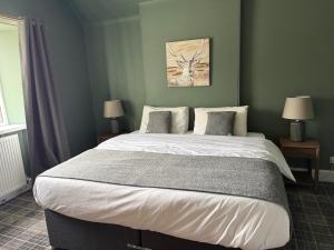 a bedroom with a large bed with a deer painting on the wall at Dunan Hotel in Breasclete +5 photos