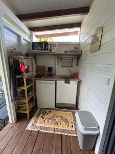 a tiny house with a sink and a toilet at Bungalow cocon des alizés in Les Abymes