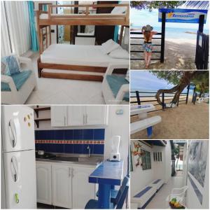 a collage of pictures of a kitchen and a beach at Cabanas Recreaciones in Coveñas