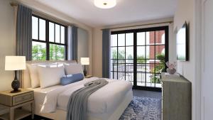 a bedroom with a large white bed and windows at The Cordova Inn, a New Hotel Collection Property in St. Petersburg