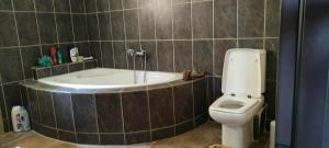 a bathroom with a bath tub and a toilet at Villa Paliouri in Paliouri