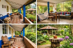 a collage of photos of a house with a hammock at ECOHostal las Hamacas in Villamaría +17 photos