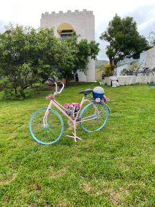 a bike is sitting on the grass in a field at Caesars Castle - Hidro e Vista Cinematográfica na Mantiqueira in Pindamonhangaba
