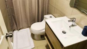 a bathroom with a toilet and a sink at Hotel Marluz in Mejillones