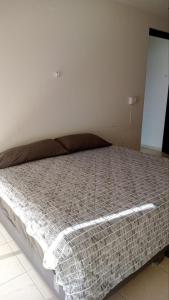 a large bed in a bedroom with a bedspread at Practico Mini Departamento ideal para estancias largas in San Luis Potosí