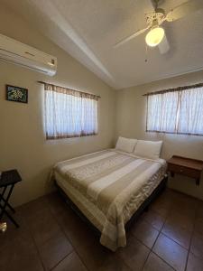 ein Schlafzimmer mit einem Bett und zwei Fenstern in der Unterkunft Coco Cabanas Loreto in Loreto + 16 Fotos