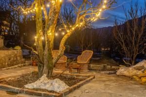 a tree with lights on it with two chairs at Zeyul Homes in Manāli