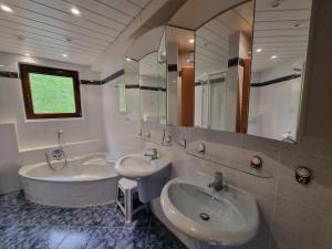 a bathroom with a tub and a sink and a bath tub at Wunderschöne Ferienwohnung in Thüringen in Langenorla