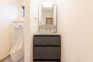 a bathroom with a sink and a mirror at The Bear ベアSpacious Holiday Villa in Inzai +48 photos