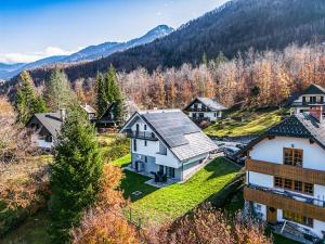 an aerial view of a house in the mountains at Apartments CRYSTAL AURA in Bohinj