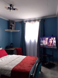 a bedroom with a bed and a flat screen tv at SQ Acacia in Langata Rongai