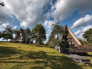 a house sitting on top of a lush green field at Mulberynas in Stakliškės