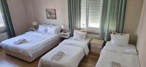 a bedroom with two twin beds and a window at Ephesus Suites in Selçuk