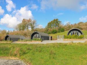 two domed buildings on a grassy hill at Lodge 3 in Llanelli