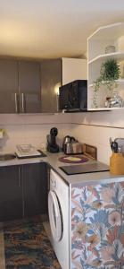 a kitchen with a washing machine in a kitchen at Mimilou Eleuthera 300 m centre naturiste in Cap d'Agde