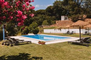 a swimming pool in a yard with two lounge chairs at Vale De Ferreiros in Abrantes